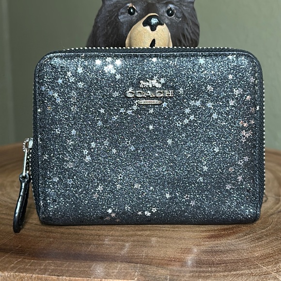 Coach Handbags - COACH Black Star Glitter Small Zip Around Wallet
